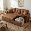 71" Brown Convertible Sofa Bed, L-Shaped Pull Out Couch with Storage Chaise | TYBOATLE, Sleeper Sofa Bed, Pull Out Couch Bed, Reversible Storage Chaise, Linen Fabric, Living Room, Apartment, Guest Room
