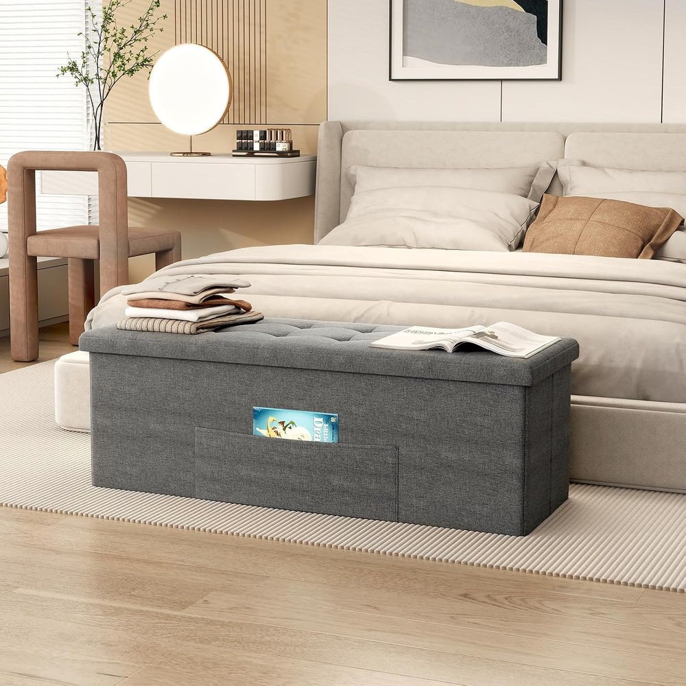 43" Folding Storage Ottoman Bench, End of Bed Foot Rest Stool with Remov...