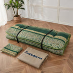Japanese Floor Mattress, Futon Mattress with Portable Storage Bag and Washable Cover, Roll Up Thick Tatami Mat Suitable for Camping, Guest Room (Bohemian Green, Twin)