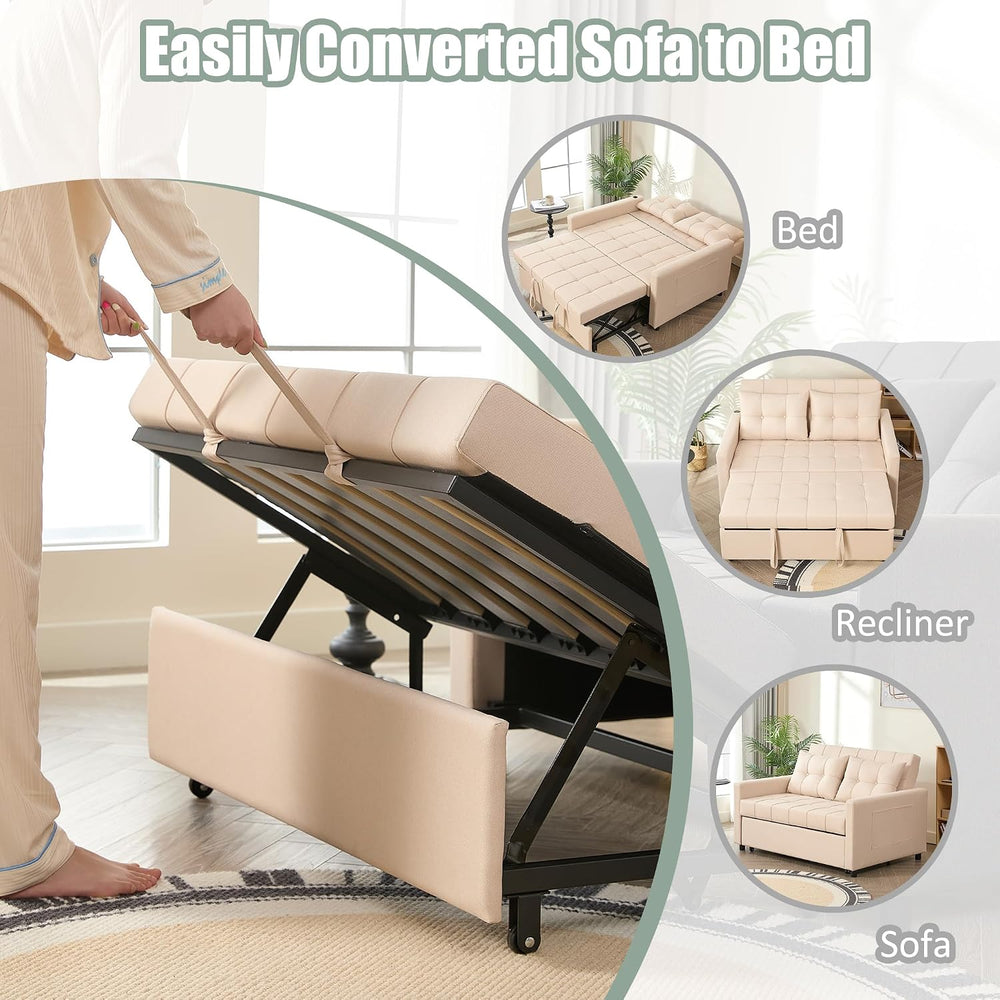 GOSUHI 52" 3-in-1 Convertible Sleeper Sofa Bed, Linen, Beige | Pull-Out ...