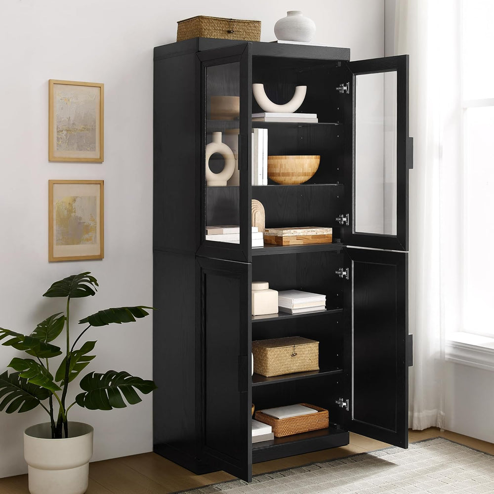 Crosley Furniture Essen Glass Door China Hutch Kitchen Pantry Storage Cabinet...