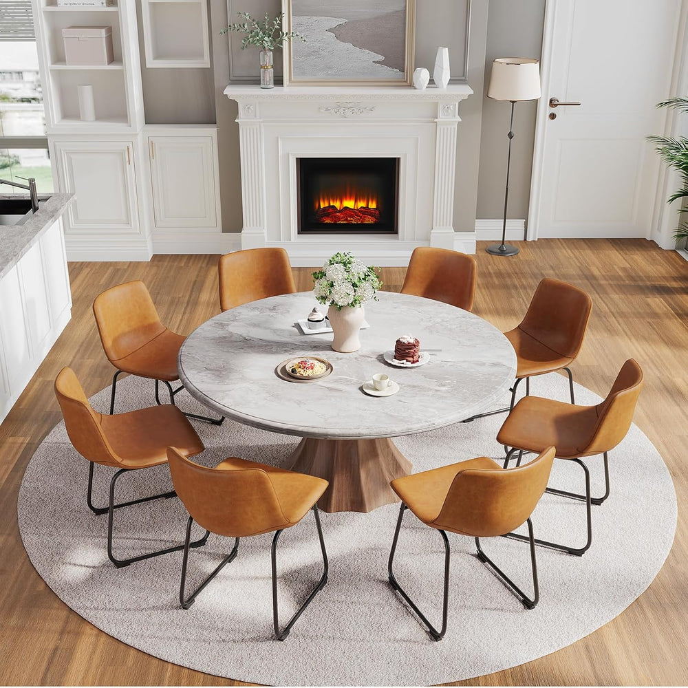 Dining Chairs Set of 6, 18in PU Leather Kitchen Chair with Metal Leg, Brown