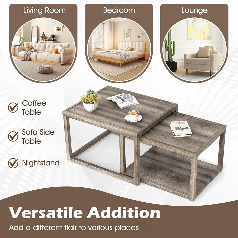 GOFLAME Nesting Coffee Tables Set of 2, Stackable Rectangular Center Table wi...