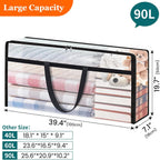 8 Pack Long Clear Storage Bags for Comforter, Clothes & Bedding, Plastic Blanket Storage with Zipper and Handle, Moving Bags, Closet Organizer and Under-Bed Storage (90L, 39.4"*7.1"*19.7")