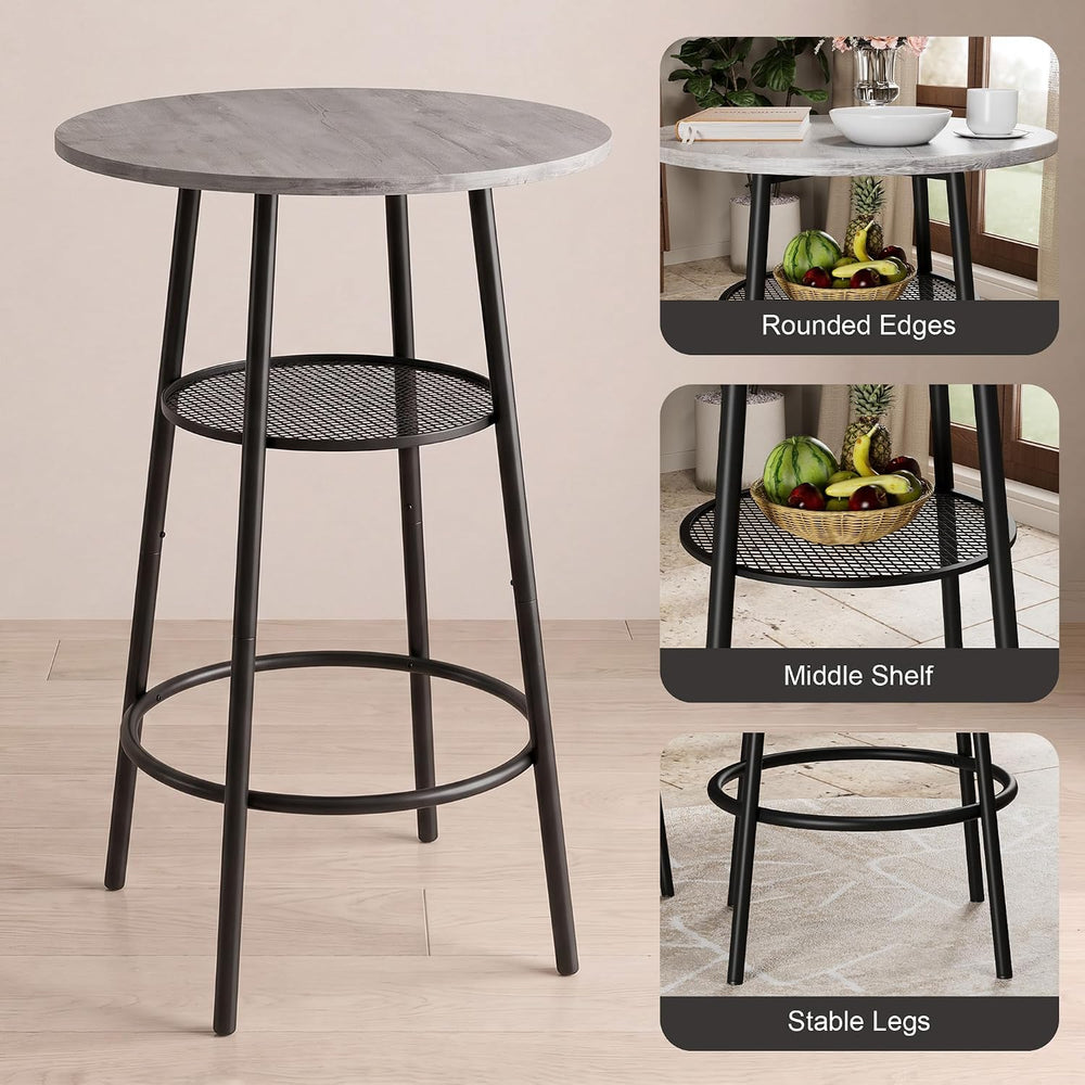 KIVENJAJA Round Bar Table and Chair Set for 2, 3 Piece, Grey | for Kitchen/Di...