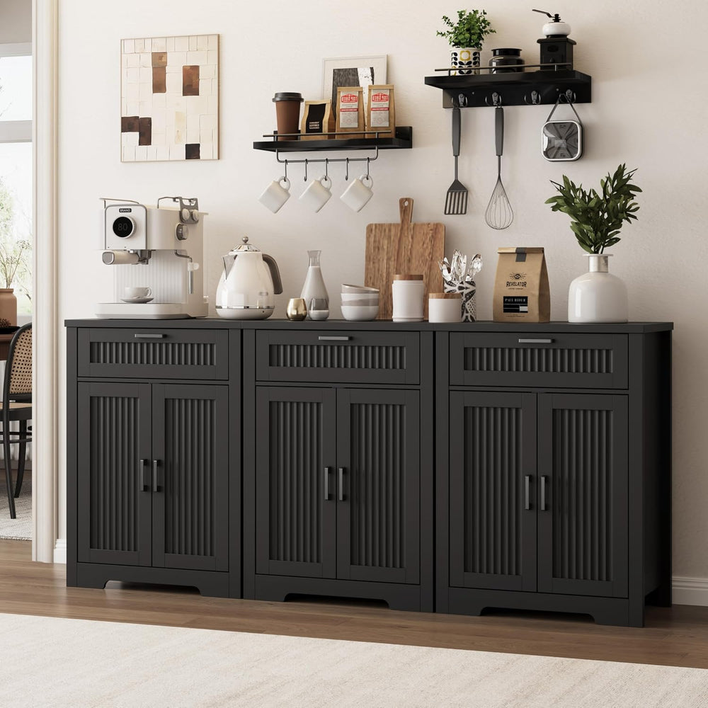 Buffet Cabinet with Storage Drawer, Farmhouse Coffee Bar Table with Storage D...