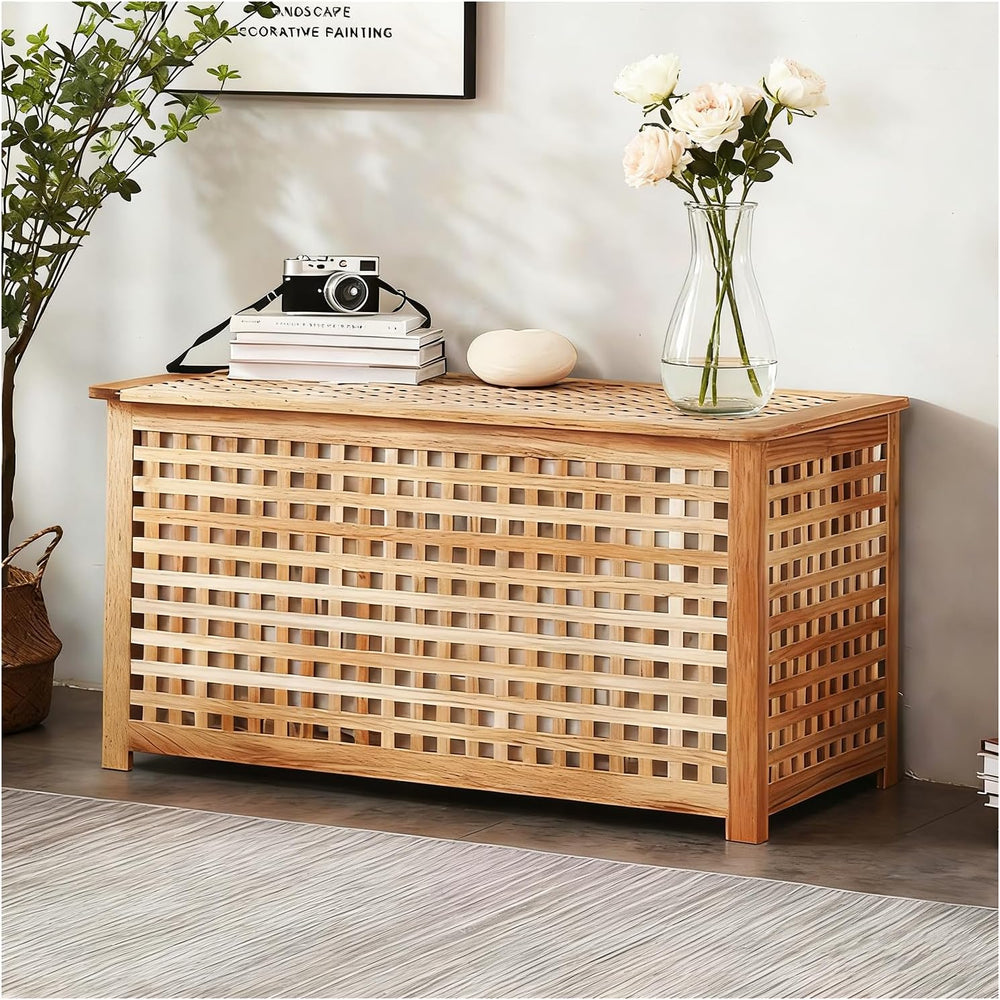 Solid Wood Entryway Bench with Storage, storage chest with Removable Bag | La...