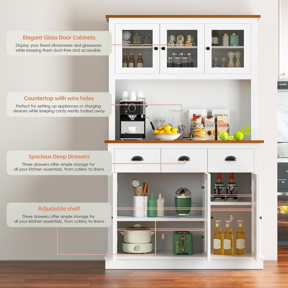 MU 71" Kitchen Pantry Cabinet with Charging Station, Tall Pantry Hutch w...