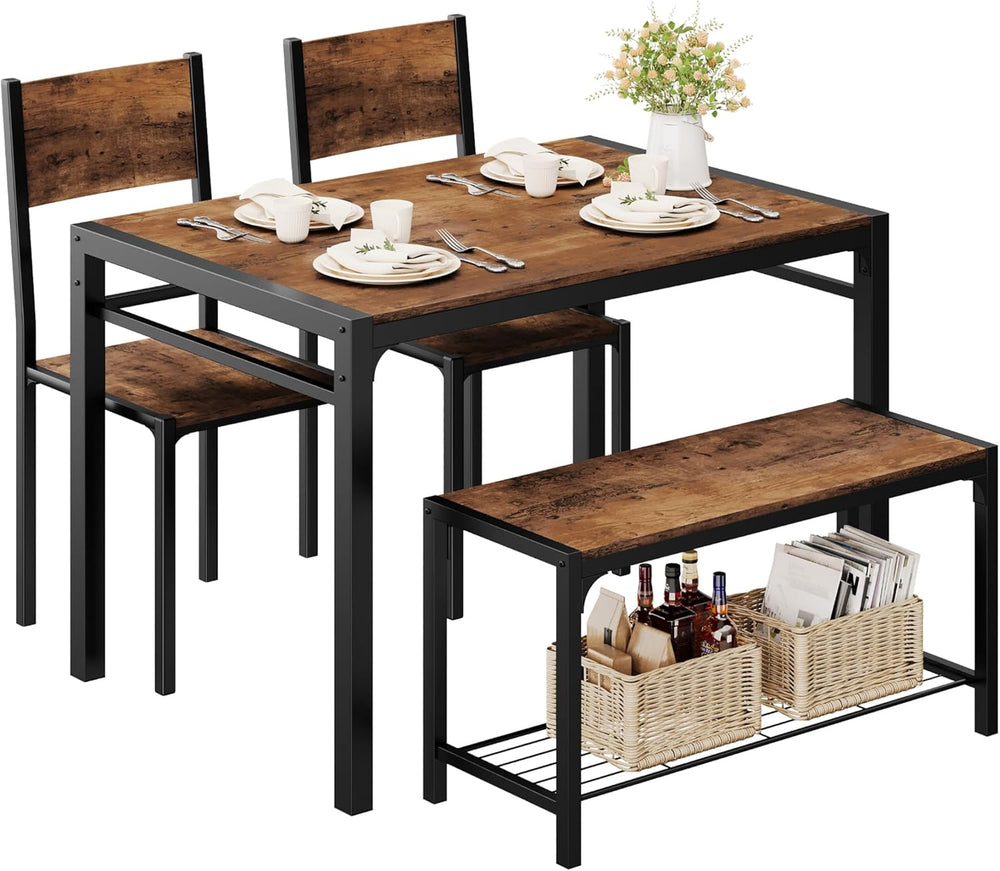 Shahoo Kitchen Table and 2 Chairs for 4 with Bench, 4 Piece Dining Sets for S...