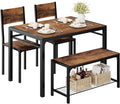Shahoo Kitchen Table and 2 Chairs for 4 with Bench, 4 Piece Dining Sets for Small Space, Rust Brown