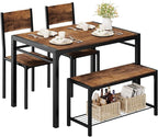 Shahoo Kitchen Table and 2 Chairs for 4 with Bench, 4 Piece Dining Sets for Small Space, Brown