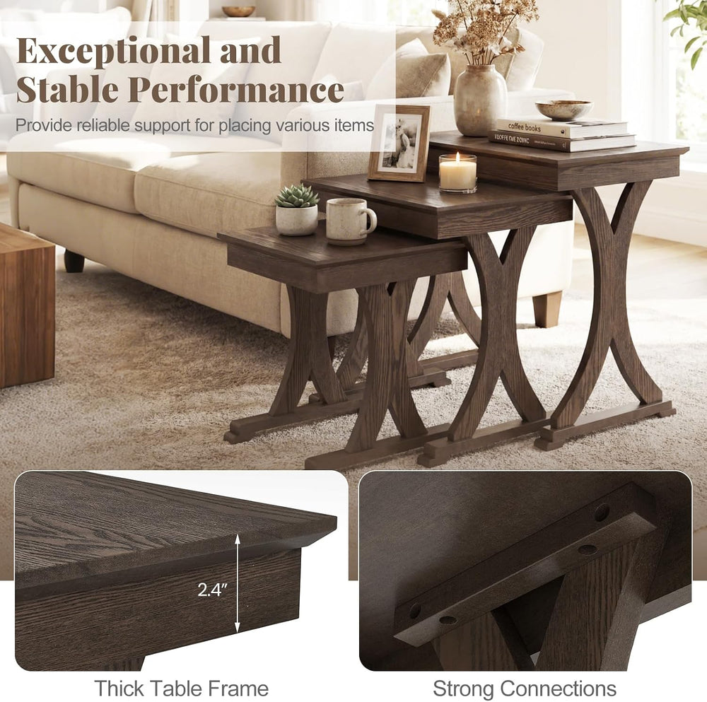 GIANTEX Nesting Coffee Table Set-of-3 - Stackable Rectangular Sofa End Side T...