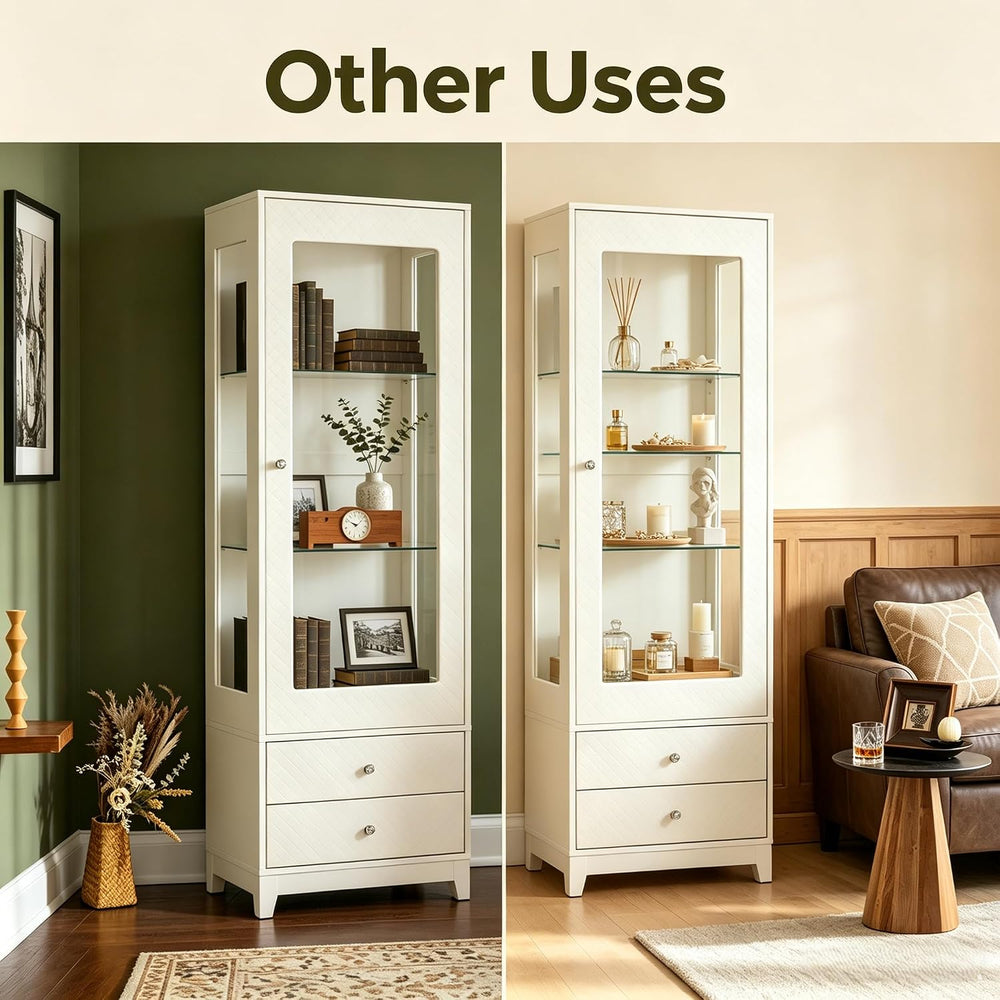 Freestanding Wine Cabinet, Upholstered Glass Door Bar Cabinet, 180° Viewing, ...