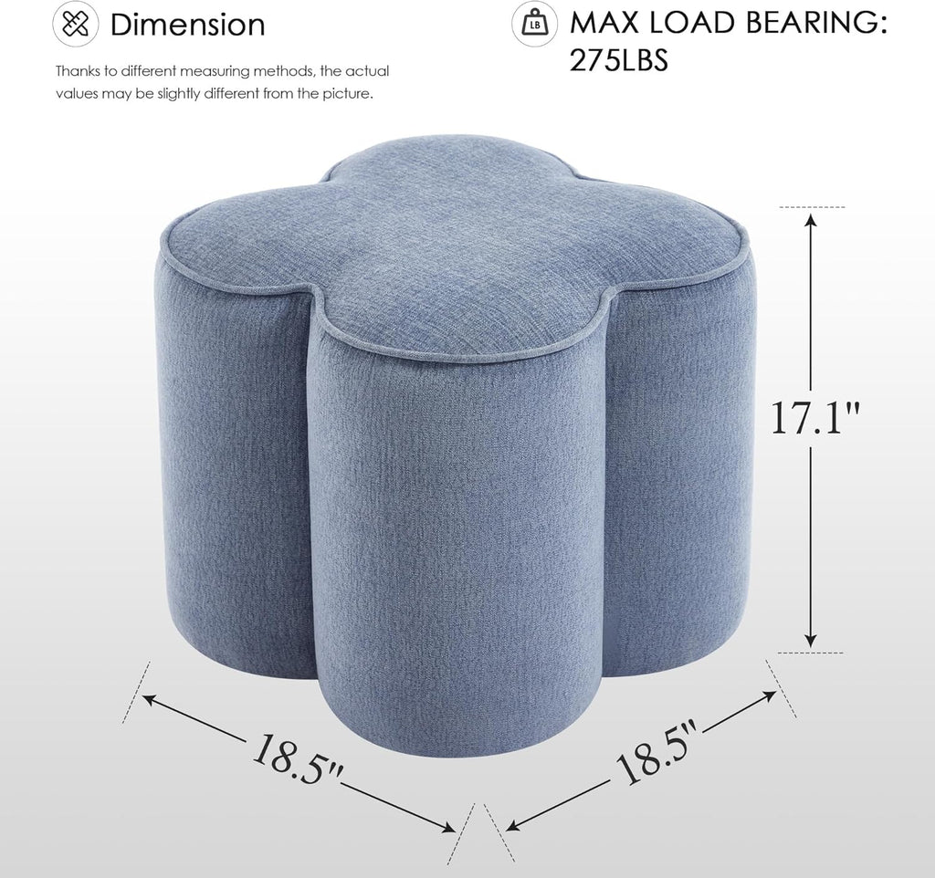 Zesthouse Flower Pouf Ottoman Foot Rest, Linen Fabric Poofy Ottoman Footstool for Couch Sofa, Modern Living Room Stool Seat for Under Entry Table, Cute Square Vanity Stool for Bedroom Dorm, Blue