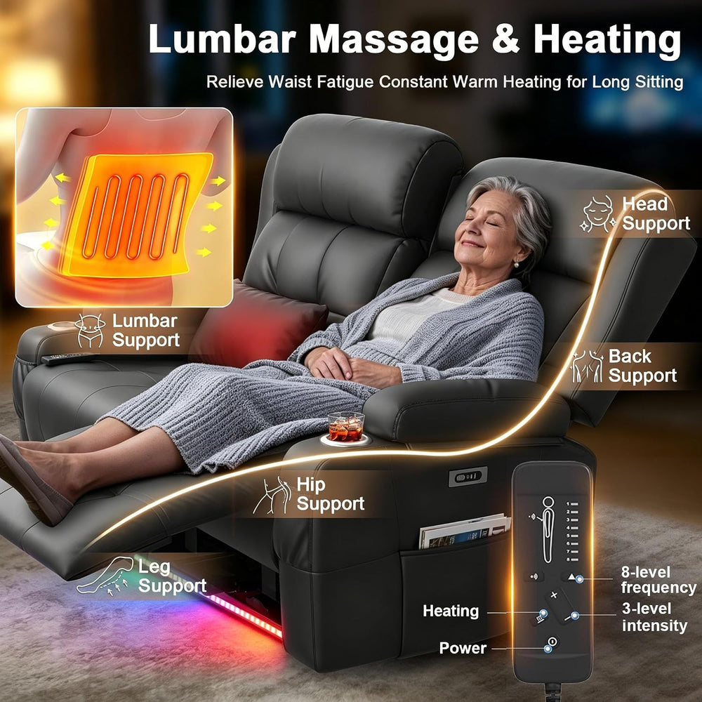 Power Reclining Loveseat with Massage & Heat,Wall Hugger Loveseat Recline...