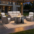 Luxury Swivel Rocker Chairs Fire Pit Table Set with 6" Thick Cushion 4 piece Wicker Outdoor Patio Chair with Sofa,Comfortable High Back Outdoor Patio Furniture Set - Brown | Beige