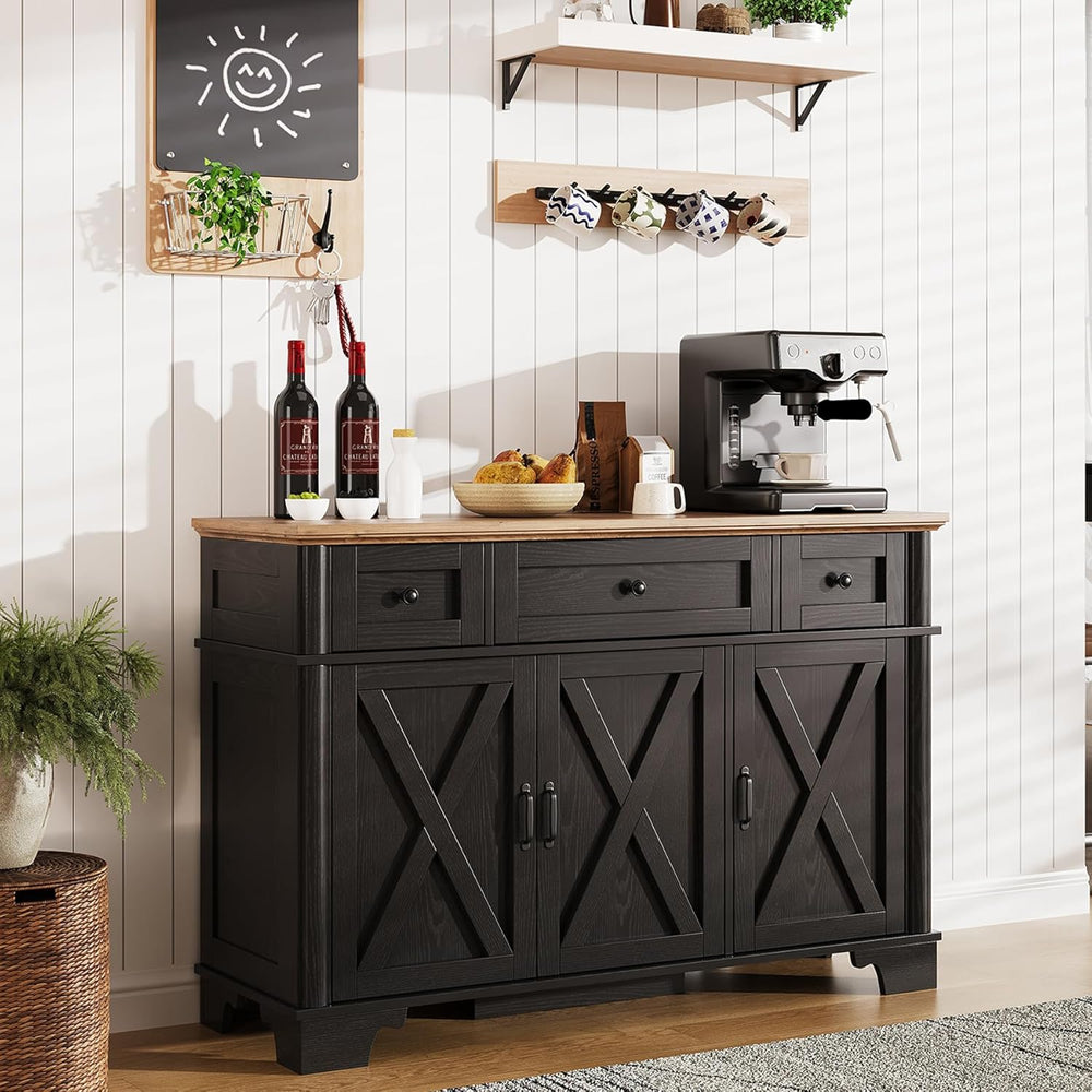 BestHaped Farmhouse Buffet Cabinet with Storage, Black Sideboard Buffet Cabin...