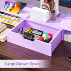 Elephance Dual Monitor Stand with USB Ports,Wood Computer Monitor Stand with Drawer,Adjustable Monitor Stand Riser,Desk Organizer for PC,Computer,Laptop,Purple Pink