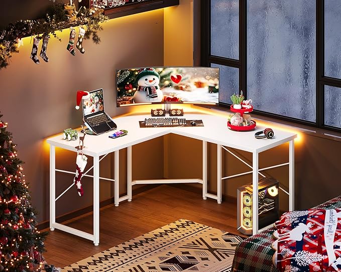 Casaottima L Shaped Gaming Desk, Corner Desk Gaming Table for Home Office, Computer Desk Sturdy Writing Workstation for Small Space, Easy to Assemble, 51 inch, Carbon Fiber Surface, White