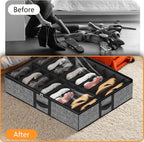 homyfort Under Bed Shoe Storage Organizer Fits 16 Pairs Shoes and 4 Pairs Boots, Underbed Shoe Storage Boxes Bins, Organizador De Zapatos, Extra Large Zapateras Organizer for closet, Black, Set of 2