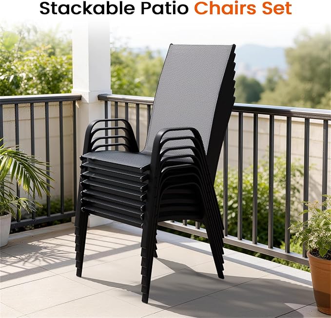 JEAREY Patio Dining Chairs Set of 4, Outdoor Stackable Dining Furniture Set, ...