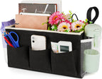 Bedside Caddy Bedside Organizer Bedside Storage Caddy with Fixed Straps and Water Bottle Holder for Home College Dorm Bunk Bed Hospital Bed Crib Bed Rails (Black)