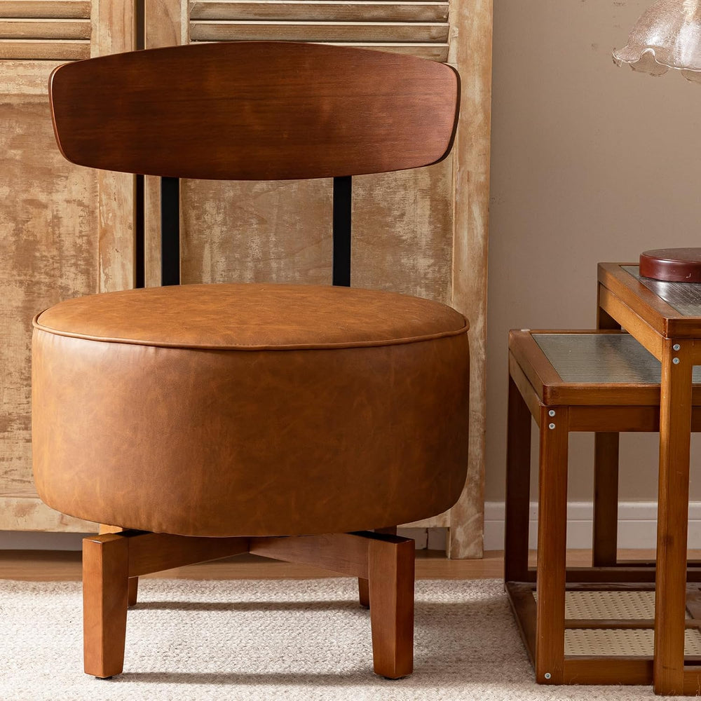 Swivel Accent Chair Living Room Vanity Chair with Back, Cognac Brown | Comfor...