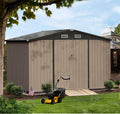 Aoxun 10 x 8FT Outdoor Storage Shed with Double Hinged Large Door Utility Garden Shed with Lockable Door & Sloped Roof Metal Sheds Outdoor Storage for Garden, Backyard, Patio and Backyard, Brown