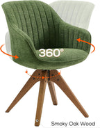Art Leon Swivel Dining Chair, Fabric Upholstered Chair, Green | No Wheels, Oka Wood Legs, Mid-Century Modern, Upholstered, 360° Rotation, Dining Room, Kitchen