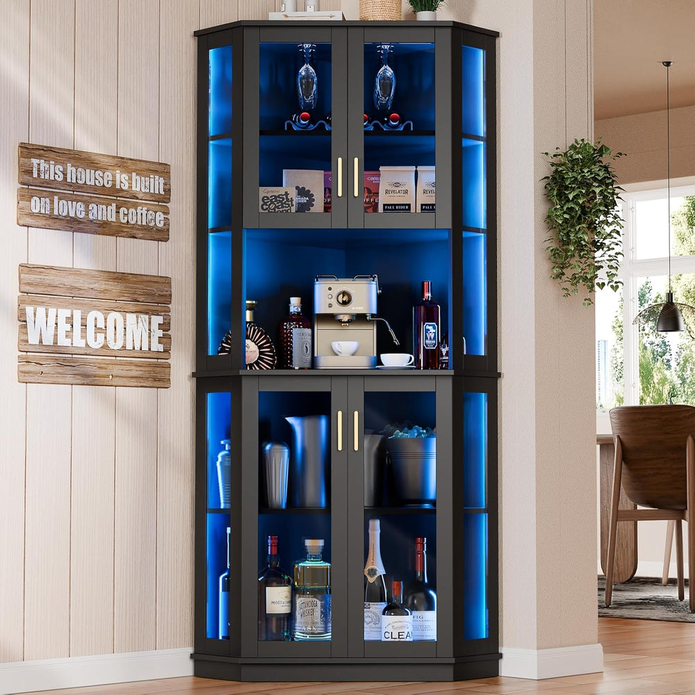 71'' Corner Wine Bar Cabinet,5-Tier Tall Home Liquor Coffee Bar Cabinet