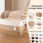 OIAHOMY 108L Super Large Blanket Basket, 25”x16”x16” Rectangle Woven Baskets for Storage, Cotton Rope Basket For Living Room, Toy Storage with Handle- Gradient Light Brown