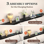 GRLEAF 70" Sofa Table with Built-in Power Strip (4 AC Outlets & 4 USB Ports) – 4.9ft Power Cord, Metal Frame, Easy Assembly, Long Couch Table Behind Sofa, Hallway, Living Room and Home Office | Black