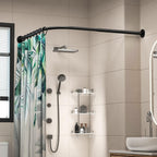 Corner Shower Curtain Rod Adjustable Stainless Steel L Shaped Rack Drill Free Install for Bathroom, Bathtub, Clothing Store (Black, 27"-39"x27"-39")
