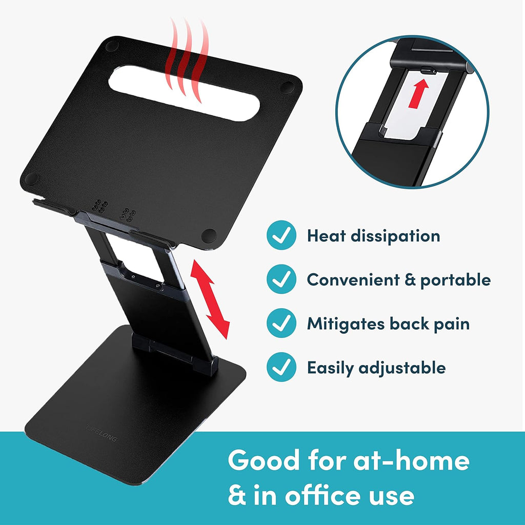 Lifelong Ergonomic Adjustable Laptop Riser - Fits 10-17 Inch Laptops & MacBooks - Portable Desk Laptop Stand