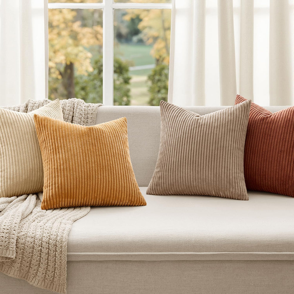 MIULEE Fall Corduroy Decorative Throw Pillow Covers Terracotta 18x18