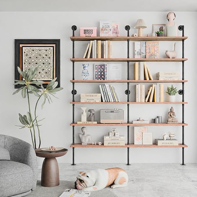 Industrial Ladder Shelf Bookcase, Wall Mounted Rustic Bookshelf, Retro Wood M...