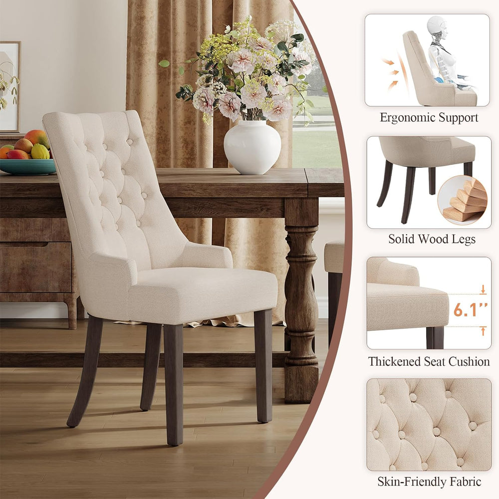 COLAMY Fabric Side Dining Chairs Set of 2, Wingback Upholstered Dining Room C...