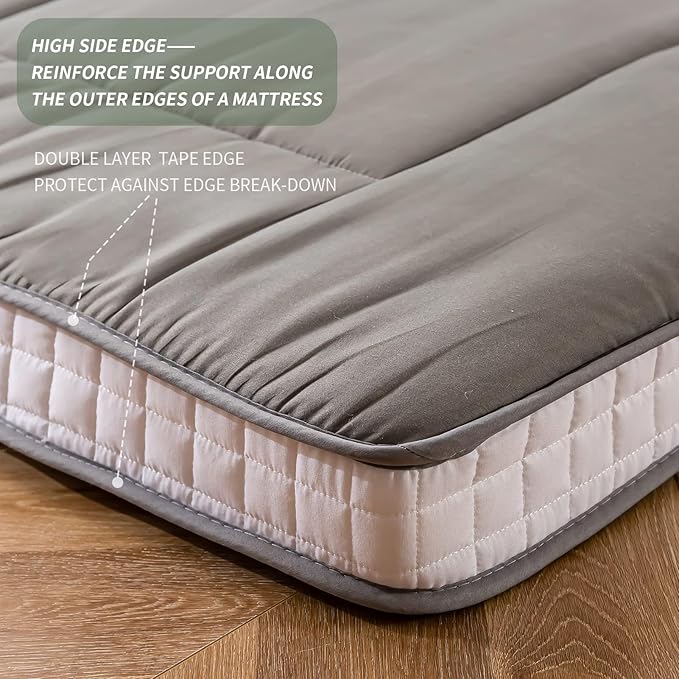 MAXYOYO Cot Mattress Floor Futon Mattress, Narrow Twin Futon Single Bed for Adults, Foldable Roll Up Bed for Kids, Dark Grey