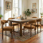 VKNOW Wooden Dining Chairs Set of 4, Modern Upholstered Dining Room Chairs with Walnut Wood Legs and Curved Backrest, Fabric Kitchen Chairs for Farmhouse/Living Room/Dining Room, Orange