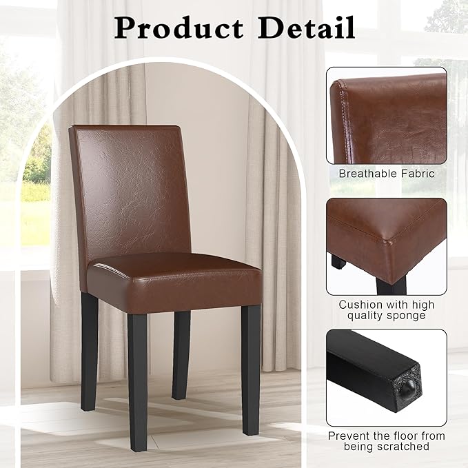 LSSPAID Dining Chairs Set of 4, Modern Stylish PU Leather Upholstered Parson Chair, Dining Room Chairs with Solid Wood Legs for Kitchen Living Room, Brown