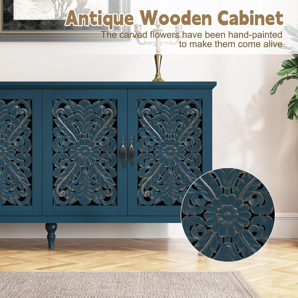 ARTPOWER 61.8" Hollow Carved Accent Cabinet with 4 Doors for Living Room