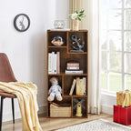 VECELO 4-Tier Modern Bookcase, 42 Inch High Storage Cabinet with Height Difference Shelves for Standard Textbooks, Floor Standing Display, 7 Cubes, Horizontal Avaiable, Easy Assembly, Rustic Brown