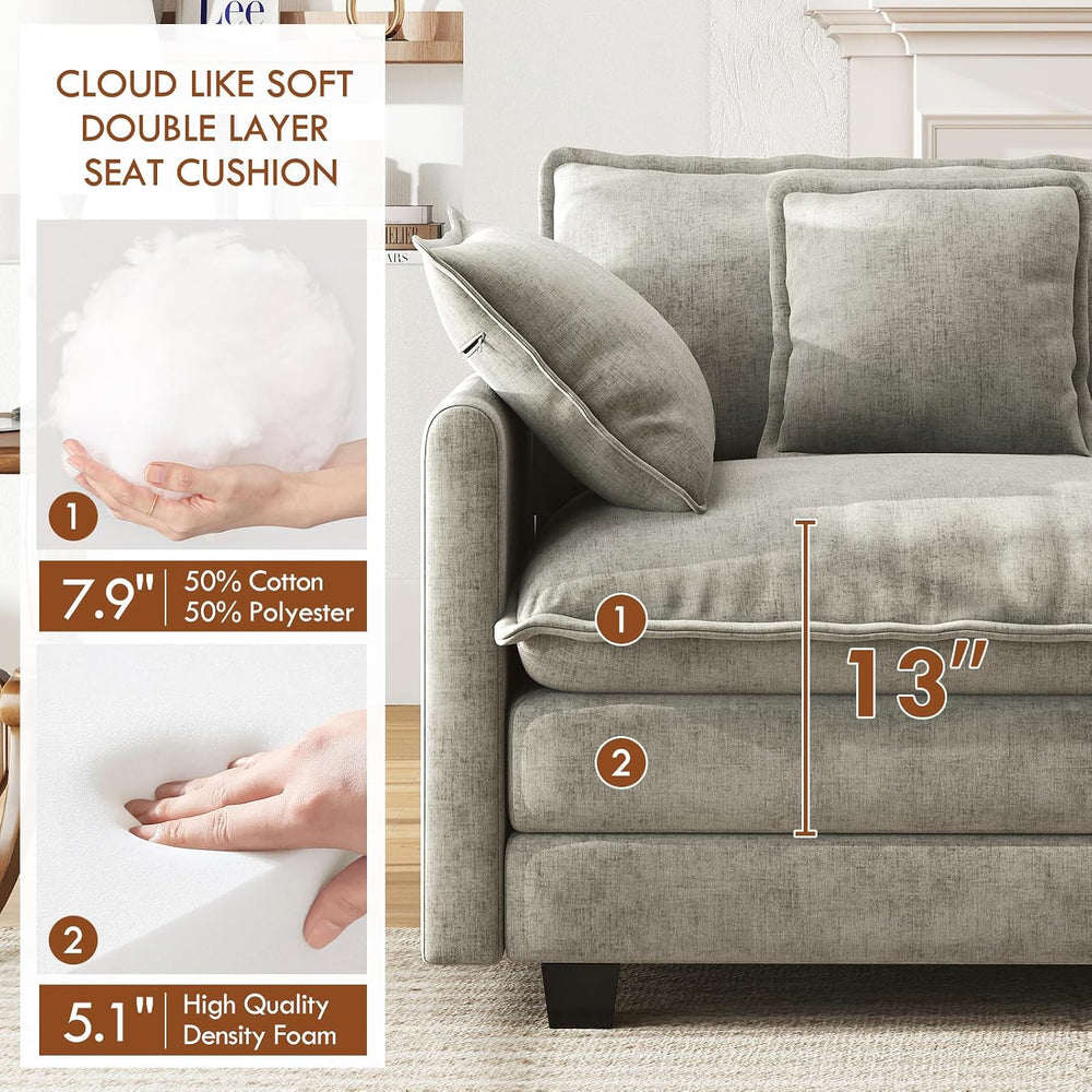 WorthFurni 111.4" Modular Sectional Sofa, U Shape Cloud Couch with 2 Mov...
