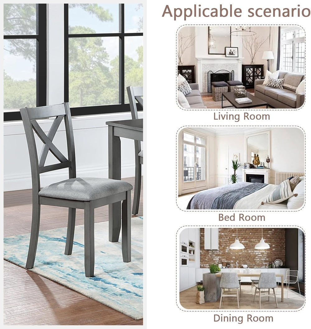 Ball & Cast Wood Frame Dining Chairs Set of 4, Modern Linen Upholstered K...