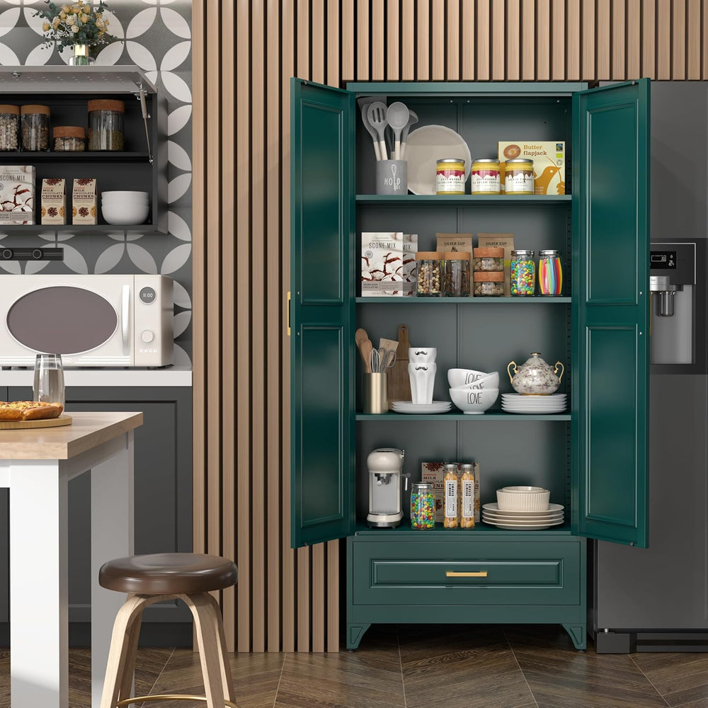 SteeLoong 75" Kitchen Pantry Cabinet with Drawer, Metal Storage Cabinets...