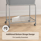 ELYKEN Laundry Cart with Wheels, Rolling Laundry Hamper with Removable Bag and Shelf, Metal Frame Laundry Basket with 4 Casters and 2 Brakes, Ideal for Bedroom, Bathroom, Laundry Room, Gray