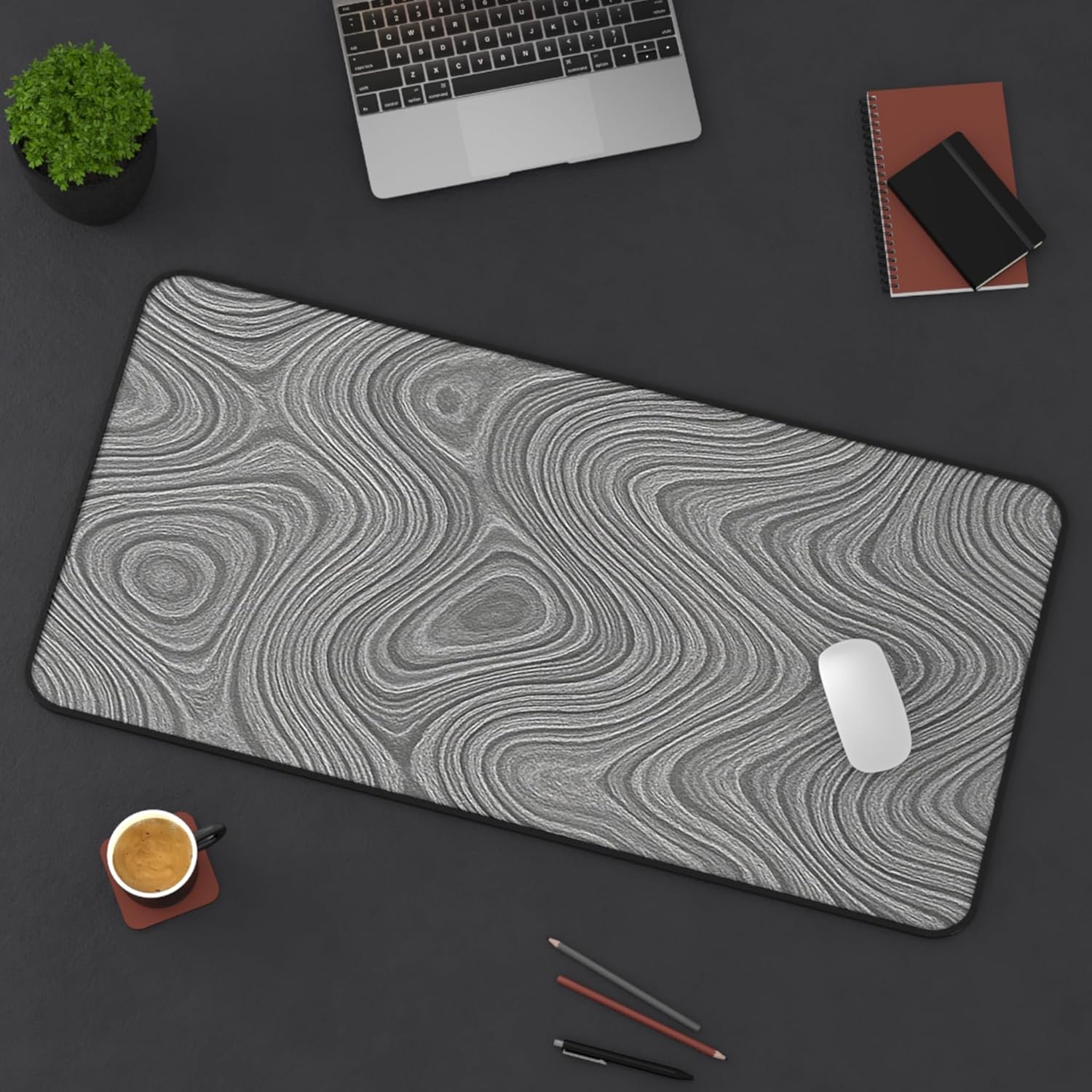 Brushed Metal Texture Desk Mat - Extended Mouse Pad & Desk Pad, Neoprene Surface, Non-Slip Rubber Base, Stitched Edges, Desk Protector for Keyboard & Mouse, Sizes 12x18/12x22/16x32 (Damascus, 16x32)