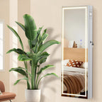LED Mirror Jewelry Cabinet with Bluetooth Speaker ，Door/Wall Mounted,Equipped with Three Color Light Strips,Full-Length Illuminated Mirror,Jewelry Storage Function