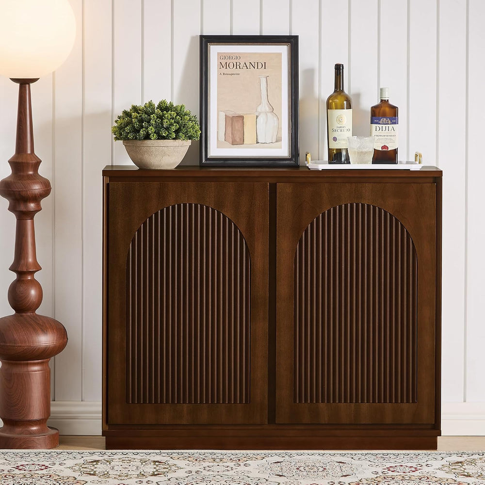 Real Walnut Veneer Sideboard Buffet,Narrow Entryway Storage Cabinet