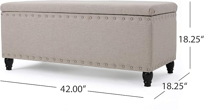 Storage Ottoman Bench,End of Bed Stool w/Safety Hinge & Nailhead Accents,Bedroom Upholstered Footrest,for Entryway,Living Room, Bed Room, Wheat,42inch
